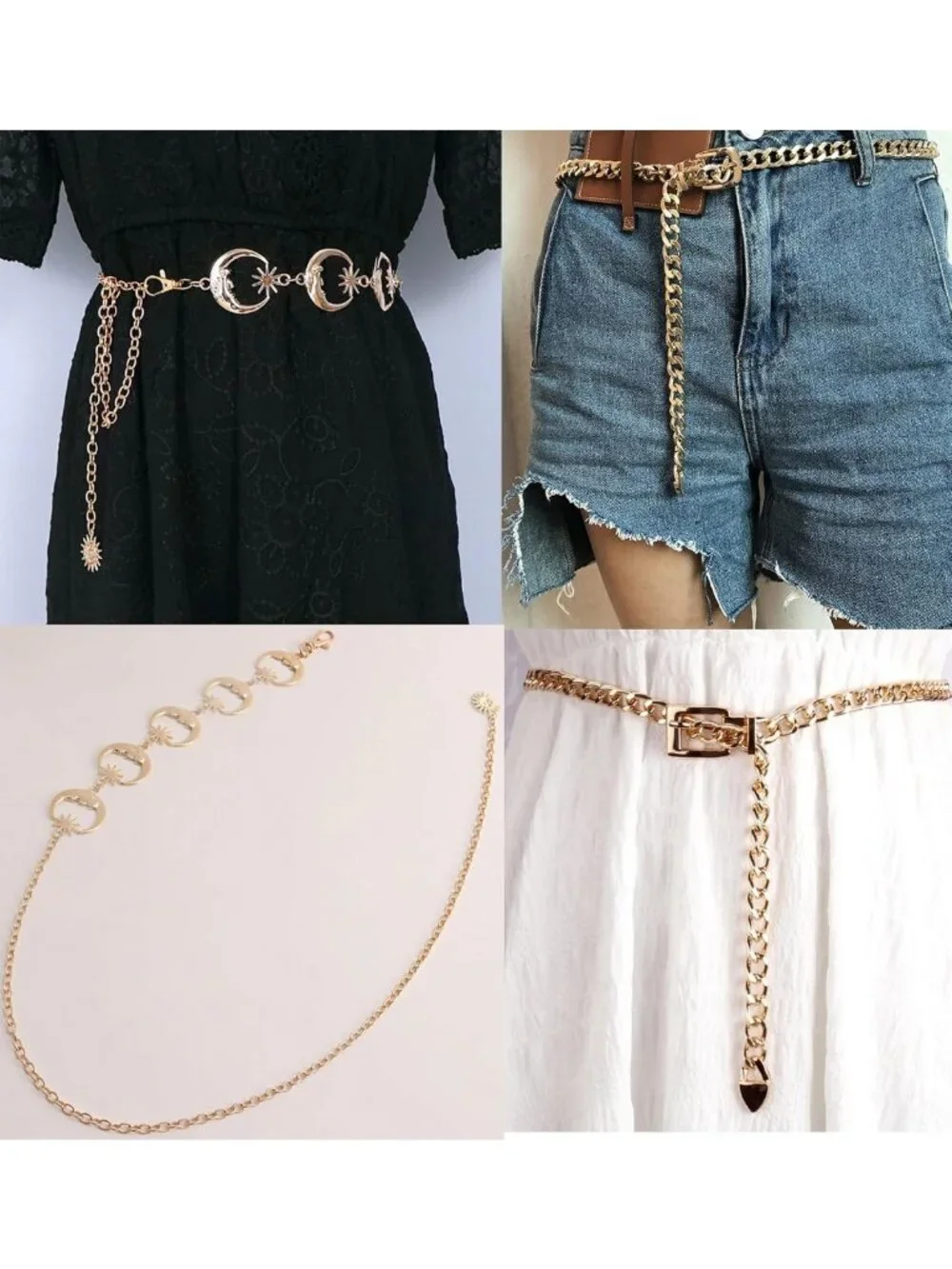 Boho Multilayer Metal Belly Chain Belt with Moon & Sun Tassels - Adjustable Body